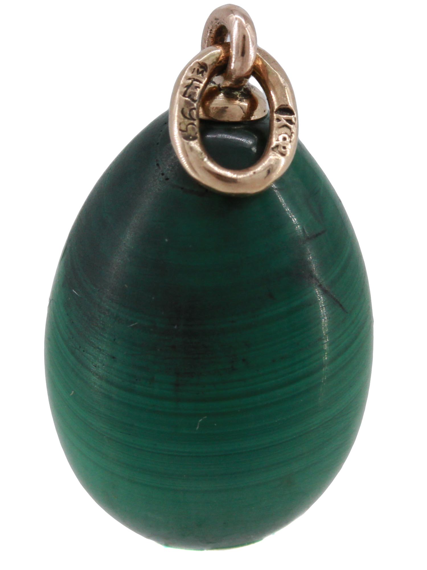 RUSSIAN 14K GOLD AND MALACHITE EGG CHARM PENDANT PIC-2